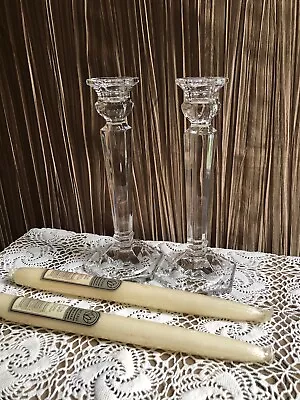 Pair Vintage Crystal Candlesticks With Candles 8” 24% Lead Sparkle • $15.95