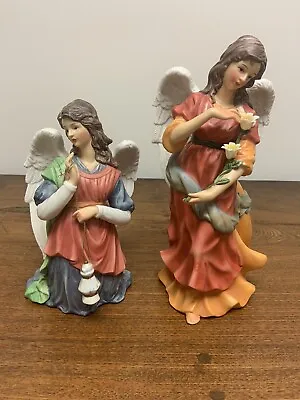 O'Well 10  Angel W/Flowers Porcelain Figurine Red And 8” Figurine With Lantern • $12.50