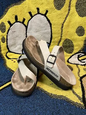 MEPHISTO Helen White Leather Thong Sandals EUR 35 US 5 • $45