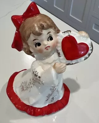 Vintage LEFTON #376 GIRL FIGURINE HOLDING RED HEART Valentine NICE! • $30