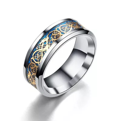 MENDEL Mens Celtic Blue Stainless Steel Dragon Wedding Band Ring For Men Women • $11.99