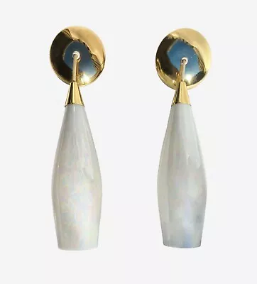 Mid Century Modern VTG Handblown Pearlescent LG 16  Teardrop Pendant Lights PAIR • $390