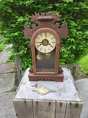 Antique  EN Welch  Gingerbread  Mantle Shelf Table 8-Day Clock  • $95