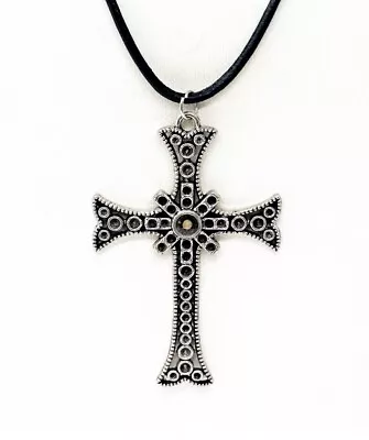 Mustard Seed Cross Black Leather Cord Necklace Matthew 17 20 Faith Jewelry • $19.95