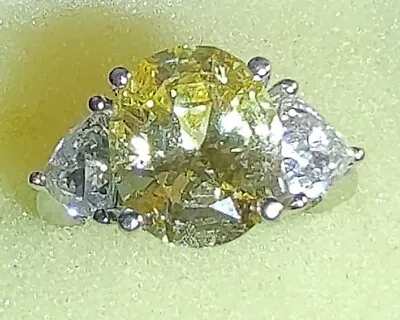 Sterling Silver Ring With HUGE Yellow Stone Made In Viet Nam Size 4 3/4 ((C65)) • $39.99