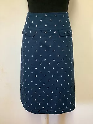 Seasalt Skirt Size 10 Navy Anchor Pattern A Line 100% Cotton Hello Sailor • £19.99