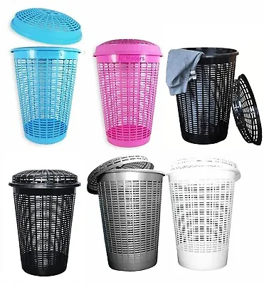 £9.90 • Buy Circular Plastic Laundry Linen Washing Basket Bin Storage Hamper With Lid 6Color