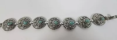 Sarah Cov Bracelet Silver Tone Turquoise Cabochons Signed  • $10