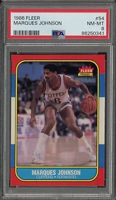 1986 Fleer Marques Johnson PSA 8 NM-MT #54 Clippers • $2.99