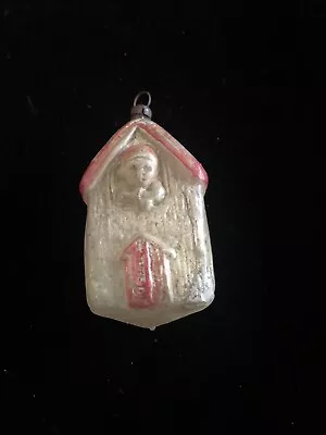 Vintage Antique Hand Blown Mercury Glass  Christmas House With Elf Ornament • $90