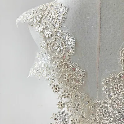 Corded Sequined Lace Trim Embroidery Flower Wedding Dress Lace Trim By Yard • £4.98