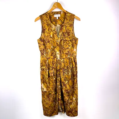 Anthro Moulinette Soeurs Brown Yellow Rose Brassica Dress Fit Flare Women's 8 • $34.99