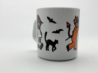 Vtg Halloween Mug Cup Trick Or Treat Kids Scarecrow Black Cat Devil Angel Ghost • $15.03
