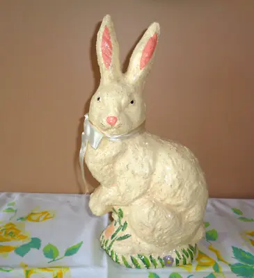 Vtg Teena Flanner Sparkly Easter Bunny Rabbit Paper Mache 12.75  Midwest Signed • $44.95