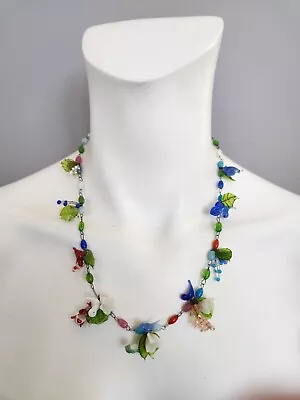 Vintage 20  Venetian Murano Glass Blue Birds & Flower Necklace (#455) • £14.06