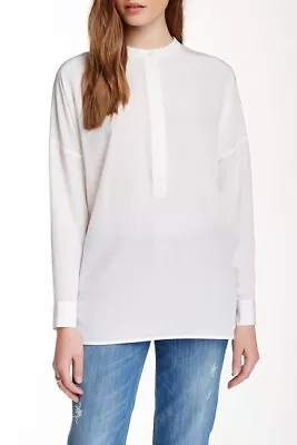 NEW Vince Half Placket Oversized Silk Blouse Off White Button Down XXS TTP • $99.99