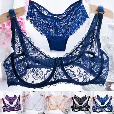 Ladies' 3/4 Cup Lace Embroidery Bra And Panty Set Sexy And Comfortable • $28.37