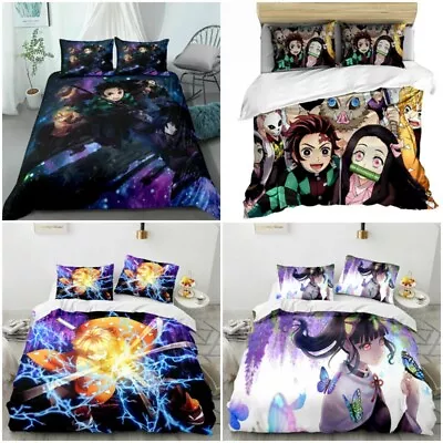 $44.49 • Buy Anime Demon Slayer Doona Quilt Duvet Cover Bedding Set Single Double Queen Gift