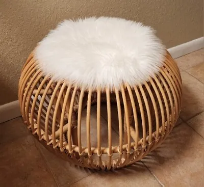 Vintage Mid Century Modern Rattan Pouf Stool Ottoman Design By Franco Albini • $172.46