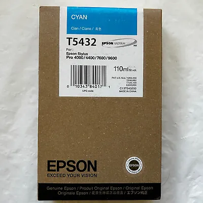 Genuine Epson CYAN 110ml Ink T5432 Stylus 4000/4400/7600/9600 Exp 7/2010 • $26.95