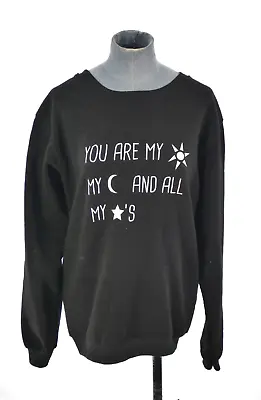 Black Sweatshirt Slogan Lounge Hoodie  Star Moon Sun Sweater Comfy 2XL • £7.99