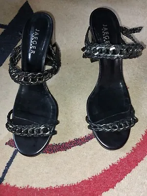 Jaeger London Heels Leather Black Chain Detail Shoes Size 7 (40) Used • £5