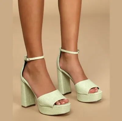 Lulu’s Mint Raffia Ankle Strap High Heel Platform Sandals 6.5 NIB • $44