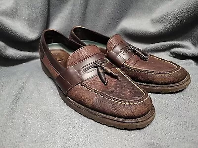 H. S. Trask Tassel Dress Shoes Brown Leather Mens 12 M Penny Loafers Brazil • $29.95