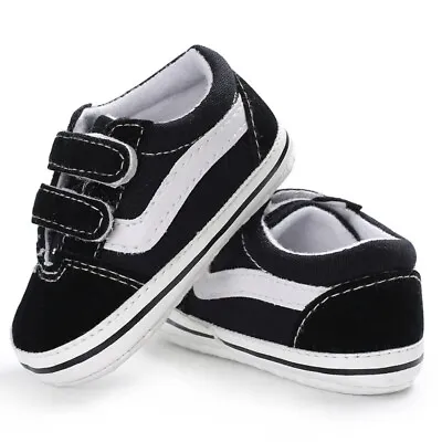 Vans Style Canvas Newborn Baby Shoes Pram Shoes Black White 0-6 Months • £10.99