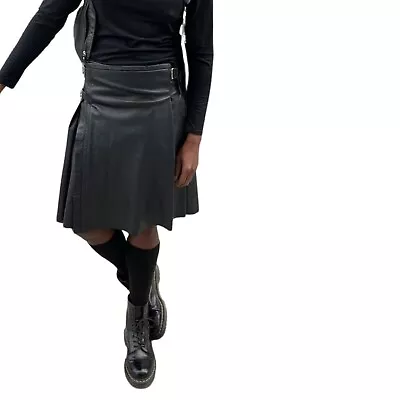 Men Genuine Black Cow Leather Gladiator Kilt - Scotish Leather Kilt For Men • $88.20