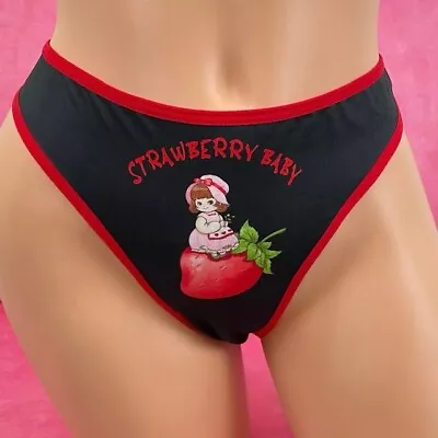 Vintage Y2k Thong Panties Kidcore Strawberry Baby Sissy Knickers Women's Large • $14.24