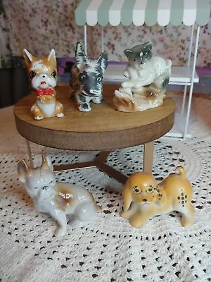 Porcelain Ceramic Miniature Puppy Dog Cat Figures Lot Of 5 Japan Vintage • $12.99