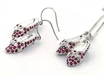 Ruby Slippers Earrings And Pendant Set 925 Sterling Silver Set With Ruby Crystal • £351.20