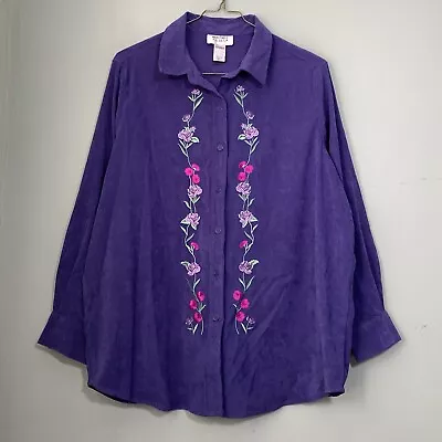 Mainstreet Blues OverSized Large Purple Embroidered Microsuede Button Up Shirt • $17.49