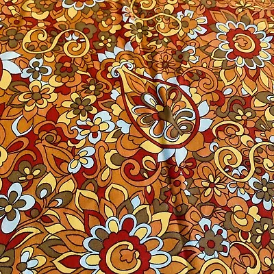 Vtg Retro Curtains (3)Orange Brown Red Paisley Print Bold Mod Rod Pocket • $45