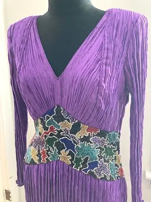 Vintage 80s Mary Mcfadden Acid Pleated Sequin Embellished Dress Size 8 Crinkle • $290