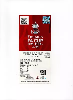 Ticket Chelsea V Manchester City FA Cup Semi Final 2023/24 No Creasing No Folds • £3.99