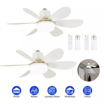 2PKS Ceiling Fan E27 Socket Fan 40W With Dimmable LED Light Remote Controller • $51.99