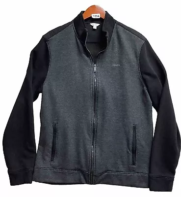 Calvin Klein Jacket Mens Large Black Full Zipper Sweater Athletic Track Bomber • $29.99