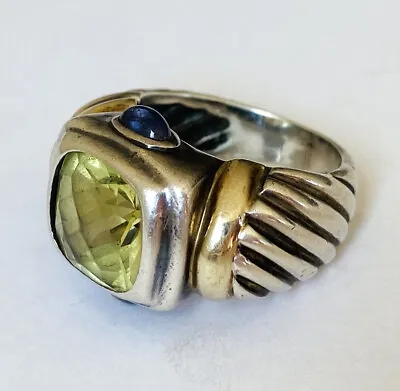 David Yurman Sterling Silver 18k Gold Renaissance Ring Peridot & Iolite Size 6 • $449.99