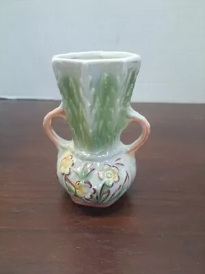 Vintage Brazilian Lusterwear Green Vase With Flowers #431 • $7