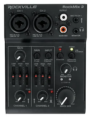 Rockville RockMix 2 Channel Mic/Instrument Pro Recording Mixer+USB Interface/EQ • $37.48