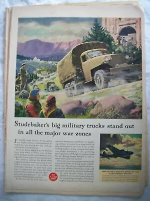 1943 VTG Orig Magazine Ad STUDEBAKER Military Trucks Stand Out In War Zones • $10