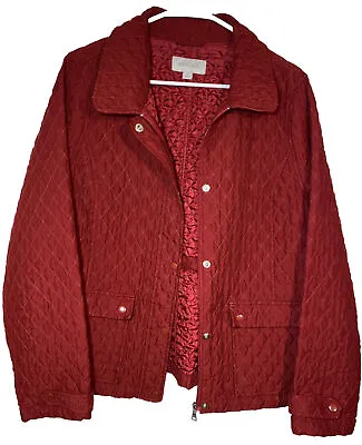 Merona Jacket Women's XL Red Quilted Zip Snap Hidden Waist Adjustment & Pockets • $15.77