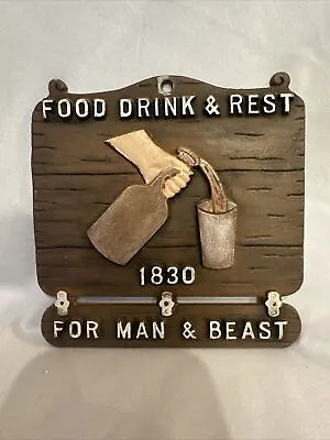 Vintage Food Drink & Rest For Man & Beast 1830 EMIG Aluminum Tavern Bar Sign USA • $10