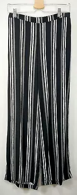 Merona Wide Leg Pants Womens Small Black Palazzo Stripes Pull On Relaxed W28 L31 • $12.50