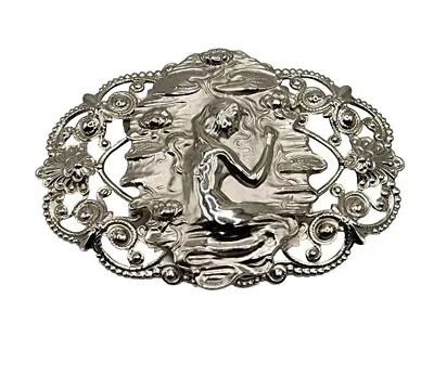 Vintage Art Nouveau Silver Tone Mermaid Brooch Filagree Lily Pad Flower Maiden • $19.99