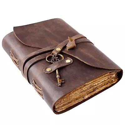 Vintage Leather Journal - Antique Handmade Deckle Edge Vintage Paper Leather ... • $41.49