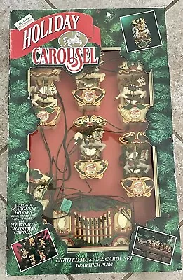 Vintage Mr. Christmas Holiday Carousel 1992 Lighted Musical 6 Horses WORKS GREAT • $59