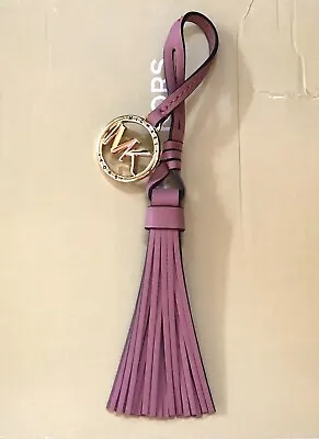 Michael Kors MK Logo Gold Charm / Rose Pink Leather Tassel Handbag Fob Hang Tag • $33.99